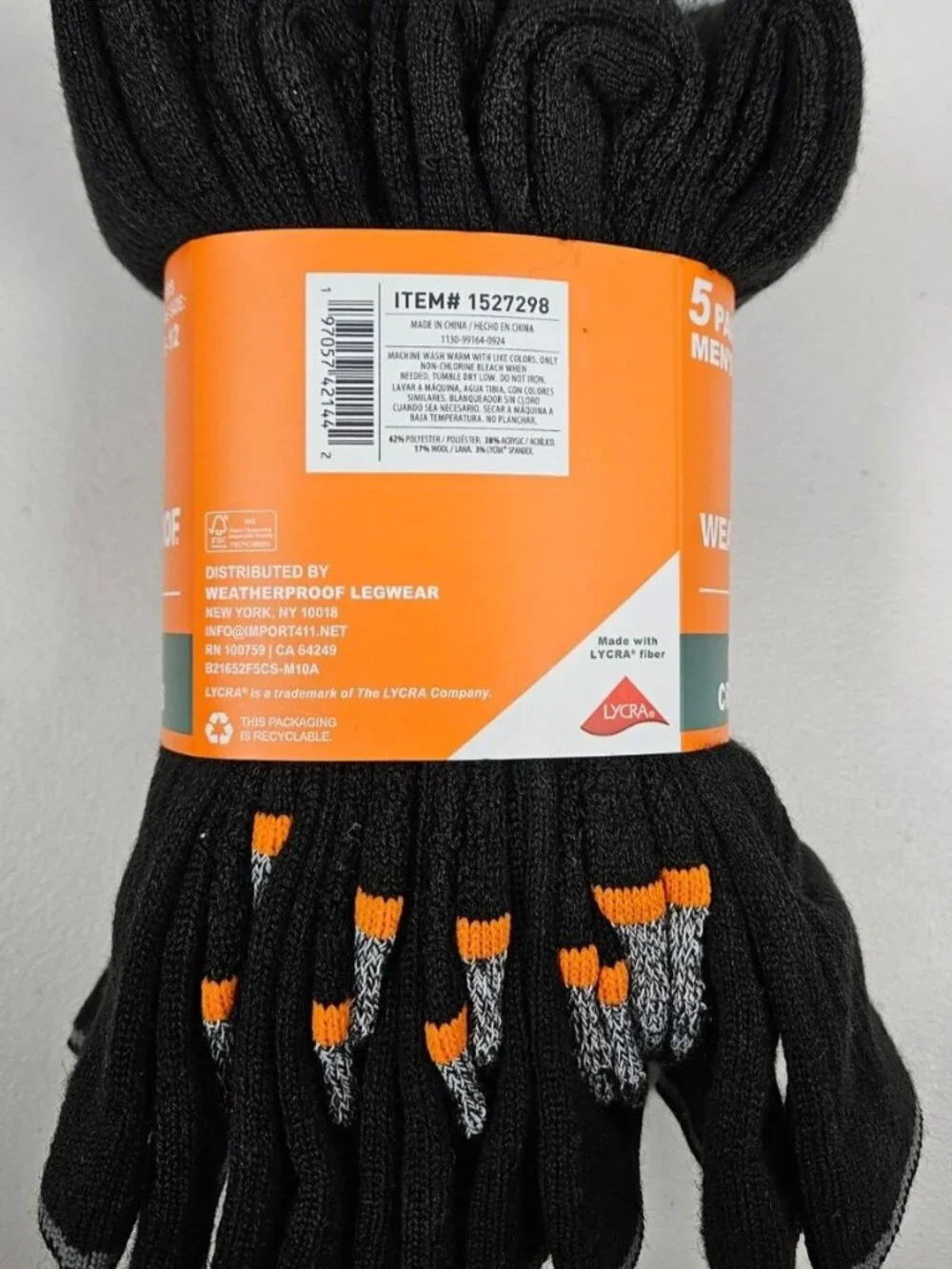 Weatherproof Vintage 5 Pair Outdoor Wool Blend Crew Sock Sz 6-12 Black Gray Hee
